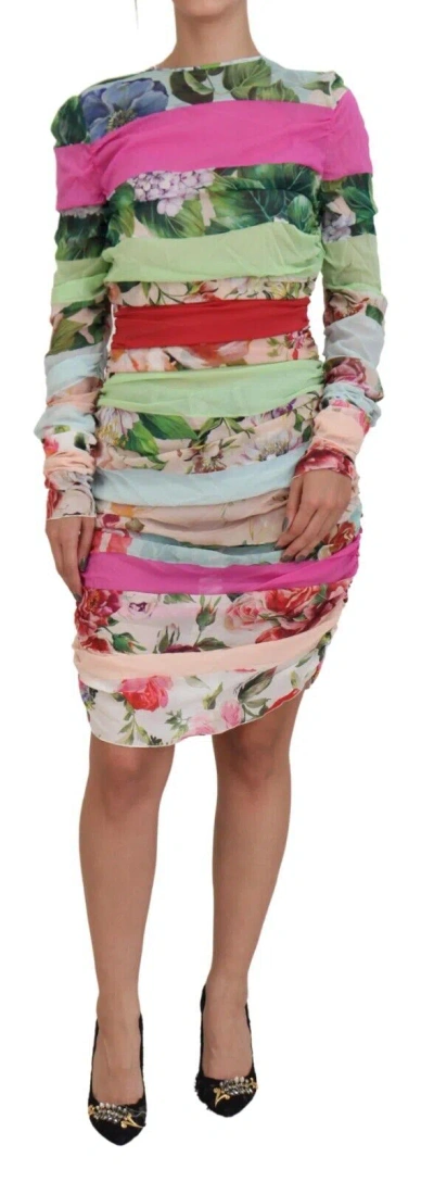 DOLCE & GABBANA DOLCE & GABBANA DRESS MULTICOLOR SILK FLORAL BODYCON SHEATH IT44/US10/L 2930USD
