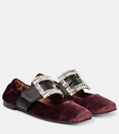 DOLCE & GABBANA EMBELLISHED LEATHER-TRIMMED VELVET FLATS
