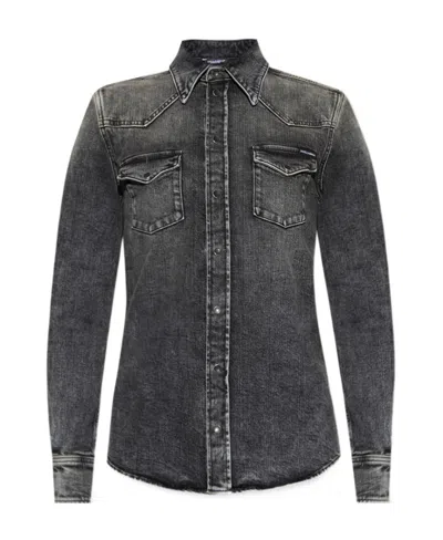 DOLCE & GABBANA DOLCE  GABBANA DISTRESSED DENIM BUTTON-UP SHIRT