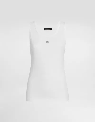 DOLCE & GABBANA FINE-RIB JERSEY TANK TOP WITH DG LOGO PIN