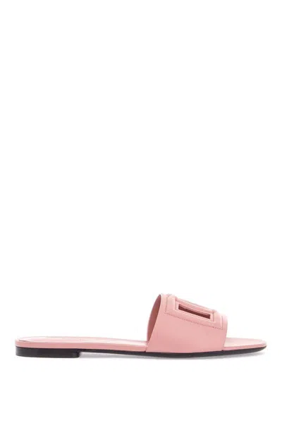 DOLCE & GABBANA FLAT SLIPPER IN PINK CALFSKIN WITH EMBOSSED DG LOGO