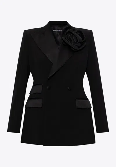 DOLCE & GABBANA FLORAL-APPLIQUÉ DOUBLE-BREASTED BLAZER