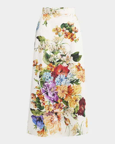 DOLCE & GABBANA FLORAL BOUQUET CRETON A-LINE MIDI SKIRT