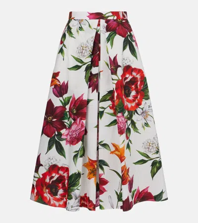 DOLCE & GABBANA FLORAL COTTON POPLIN MIDI SKIRT