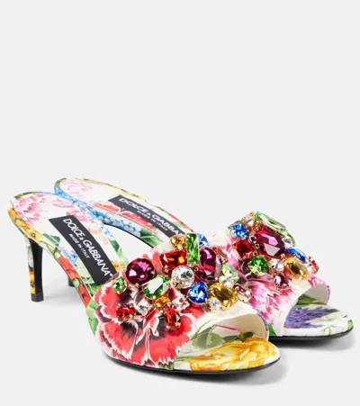 DOLCE & GABBANA KIERA FLORAL EMBELLISHED BROCADE MULES