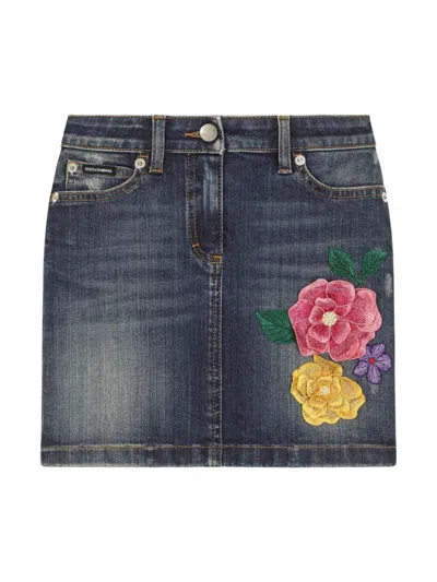 DOLCE & GABBANA FLORAL-EMBROIDERED SKIRT
