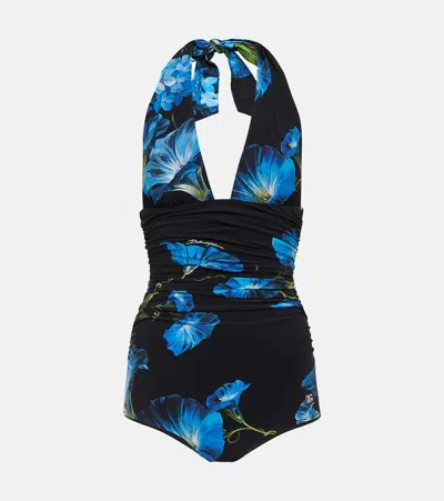 DOLCE & GABBANA FLORAL HALTERNECK SWIMSUIT