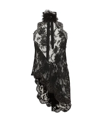 DOLCE & GABBANA DOLCE  GABBANA FLOWER DETAILED ASYMMETRICAL LACE TOP