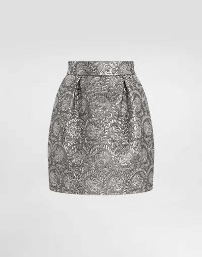 DOLCE & GABBANA FLORAL LAMÉ JACQUARD MINISKIRT