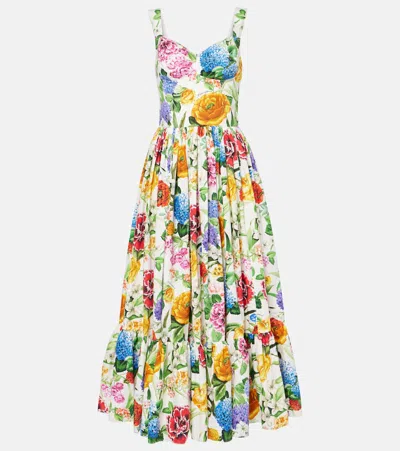 DOLCE & GABBANA FLORAL COTTON POPLIN MAXI DRESS
