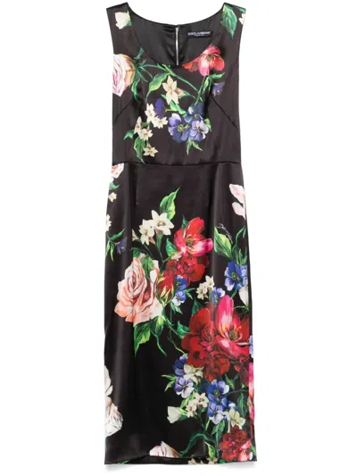 DOLCE & GABBANA FLORAL-PRINT SATIN MIDI DRESS