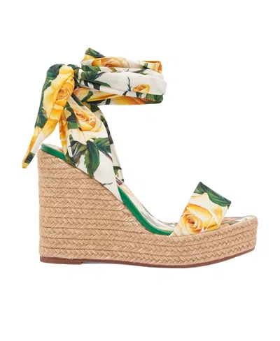 DOLCE & GABBANA DOLCE  GABBANA FLORAL PRINTED ANKLE STRAP SANDALS