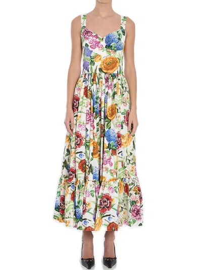 DOLCE & GABBANA DOLCE & GABBANA FLORAL PRINTED SLEEVELESS MIDI DRESS