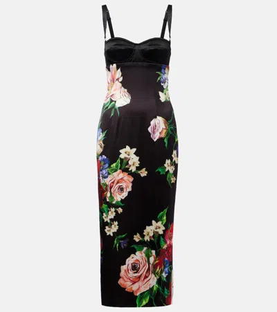 DOLCE & GABBANA FLORAL SATIN MIDI DRESS