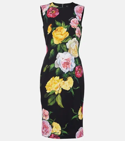 DOLCE & GABBANA FLORAL SILK-BLEND MIDI DRESS