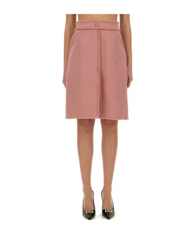 DOLCE & GABBANA DOLCE  GABBANA LOGO PLAQUE FRAYED HEM MIDI SKIRT