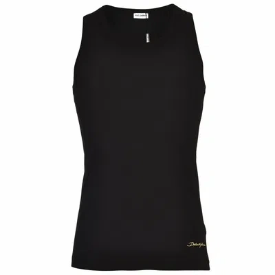 DOLCE & GABBANA DOLCE & GABBANA FUEB0 STRETCH BAUMWOLLE TANK TOP, SCHWARZ MIT GELBEM LOGO