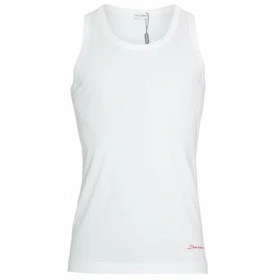 DOLCE & GABBANA DOLCE & GABBANA FUEB0 STRETCH BAUMWOLLE TANK TOP, WEISS MIT ROTEM LOGO