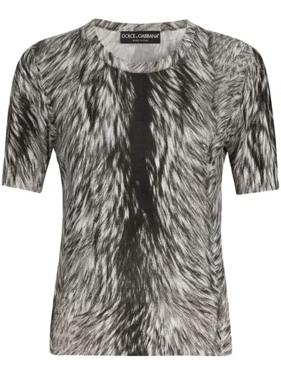 DOLCE & GABBANA FUR-PRINT TOP