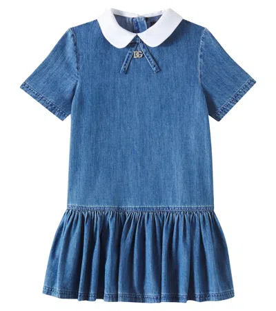 DOLCE & GABBANA DG GATHERED COTTON CHAMBRAY DRESS