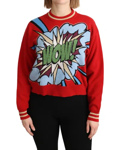 DOLCE & GABBANA DOLCE & GABBANA GESTRICKTER KASCHMIR-CARTOON-TOP-PULLOVER - SWEATERS - RED