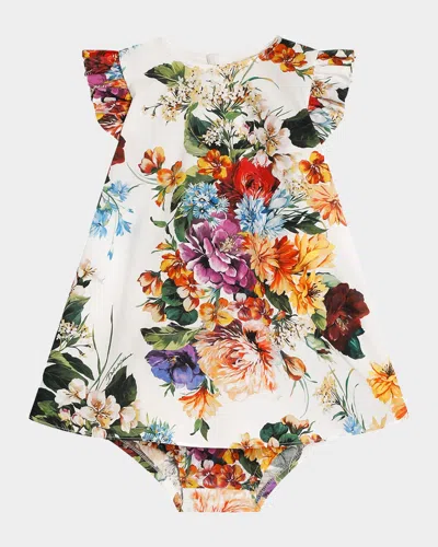 DOLCE & GABBANA GIRL'S FLORAL COTTON DRESS WITH BLOOMERS