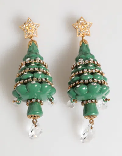 DOLCE & GABBANA GOLD BRASS MULTICOLOUR CHRISTMAS TREE EARRINGS