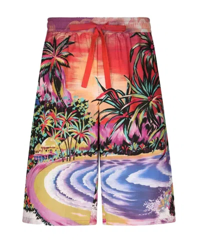DOLCE & GABBANA DOLCE  GABBANA GRAPHIC PRINTED DRAWSTRING BERMUDA SHORTS