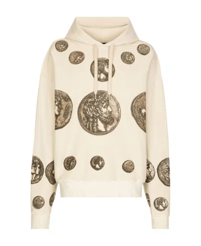 DOLCE & GABBANA DOLCE  GABBANA COIN PRINTED DRAWSTRING HOODIE