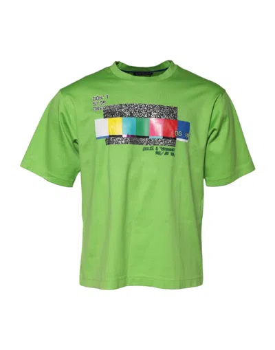 DOLCE & GABBANA GREEN GRAPHIC PRINTED ROUND NECK T-SHIRT