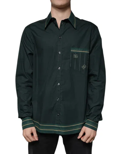 DOLCE & GABBANA GREEN LOGO LONG SLEEVE MARTINI CASUAL SHIRT