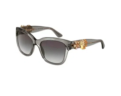 DOLCE & GABBANA DOLCE & GABBANA GREY ORANGE FLORAL BUGS SUNGLASSES OVERSIZED CRYSTALS ACCESSORY
