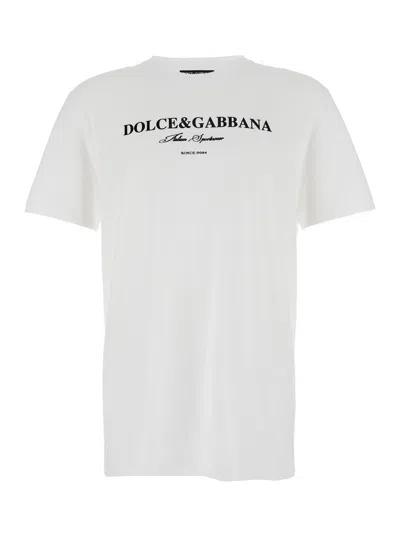 DOLCE & GABBANA DOLCE & GABBANA MEN WHITE CREWNECK T-SHIRT WITH LOGO LETTERING PRINT ON THE FRONT IN COTTON MAN