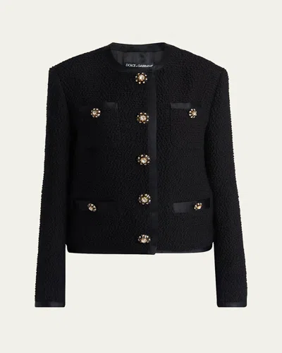 DOLCE & GABBANA JEWELED BUTTON BOUCLE JACKET