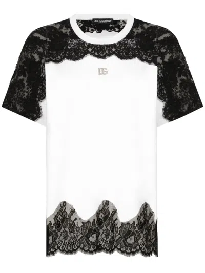 DOLCE & GABBANA DNA LACE-DETAIL PANELLED T-SHIRT