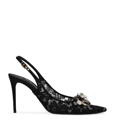 DOLCE & GABBANA LACE EMBELLISHED SLINGBACK PUMPS 90