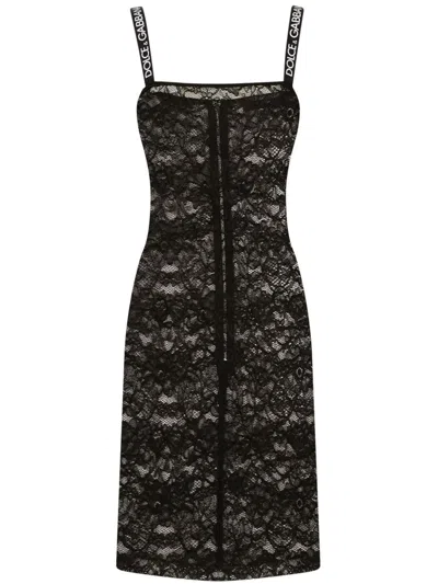 DOLCE & GABBANA LACE-PANEL SEMI-SHEER MINIDRESS