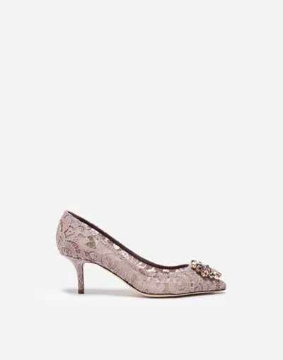 DOLCE & GABBANA LACE RAINBOW PUMPS WITH BROOCH DETAILING