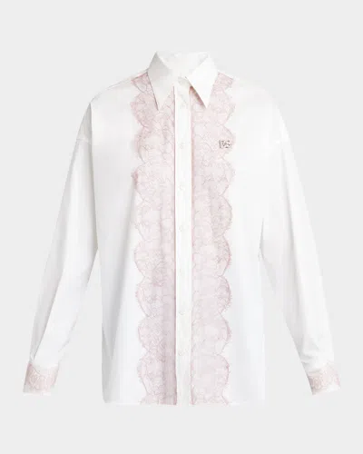 DOLCE & GABBANA LACE-TRIM COTTON BUTTON-DOWN SHIRT