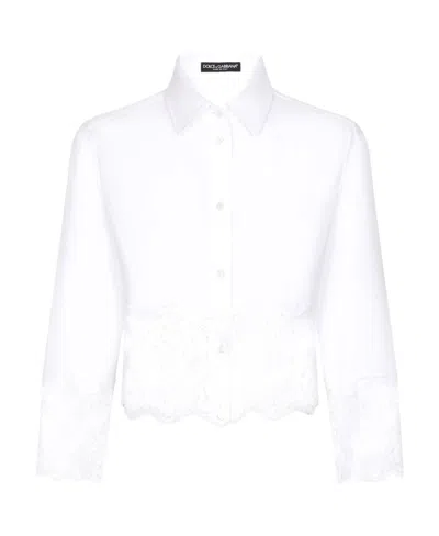 DOLCE & GABBANA DOLCE  GABBANA LACE DETAILED CROPPED POPLIN SHIRT