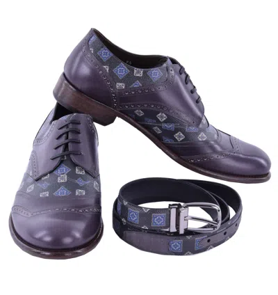 DOLCE & GABBANA DOLCE & GABBANA LEATHER DERBY SHOES TAORMINA AND BELT GIFT SET GRAY BLUE 04886