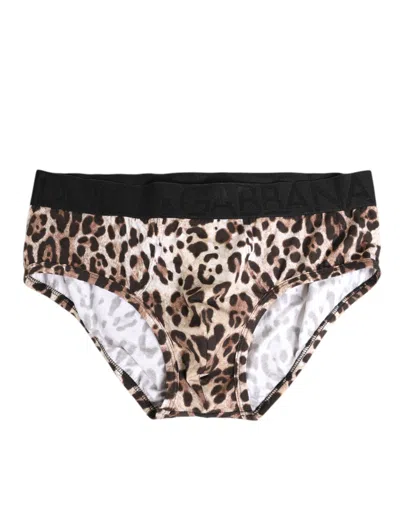 DOLCE & GABBANA LEOPARD PRINT BLACK WAISTBAND COTTON UNDERWEAR