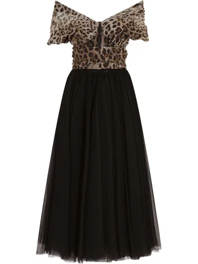 DOLCE & GABBANA LEOPARD PRINT-PANEL TULLE GOWN