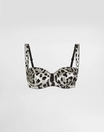DOLCE & GABBANA LEOPARD-PRINT SATIN BALCONETTE BRA