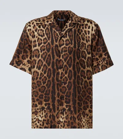 DOLCE & GABBANA LEOPARD-PRINT SILK BOWLING SHIRT