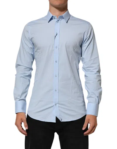 DOLCE & GABBANA LIGHT BLUE COTTON GOLD FORMAL MEN DRESS SHIRT