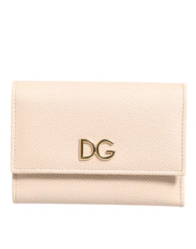 DOLCE & GABBANA LIGHT PINK CALF LEATHER DG LOGO FRENCH FLAP WALLET