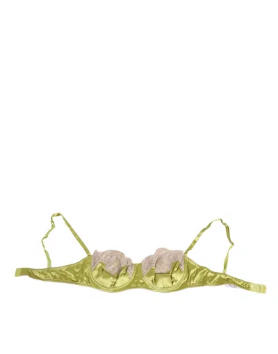 DOLCE & GABBANA LIME GREEN SILK SATIN LACE PADDED BALCONNET UNDERWEAR