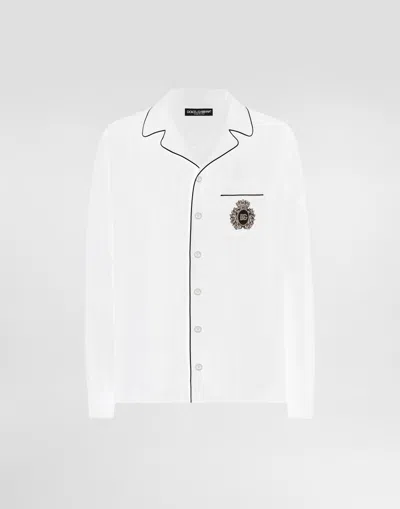 DOLCE & GABBANA LINEN VANITY SHIRT WITH HERALDIC EMBLEM