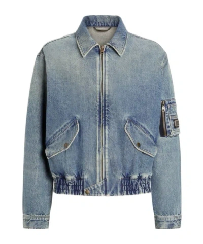 DOLCE & GABBANA DOLCE  GABBANA LOGO TAG ZIPPED DENIM BOMBER JACKET